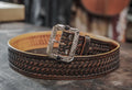 Basket Weave Pattern Tooled Leather Belt