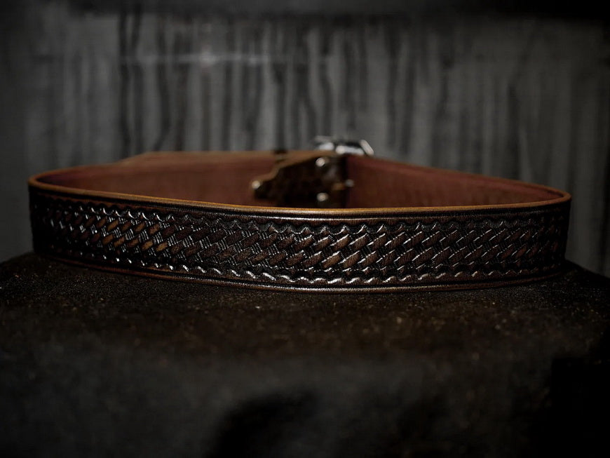 Basket Weave Pattern Tooled Leather Belt