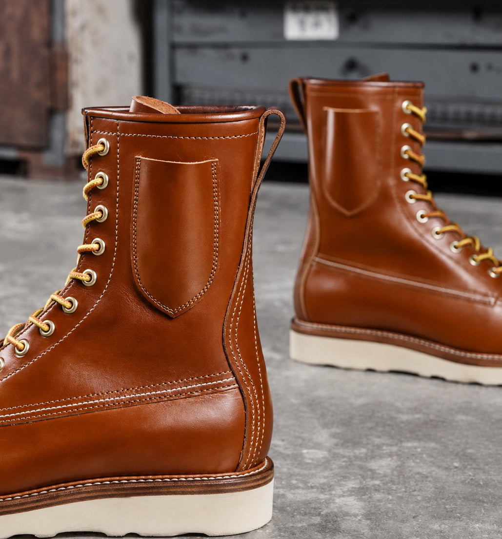 Ray Kwok 1106 8" Moc Toe Boots Shaft Pocket / Proprietary Teacore Cowhide MTO