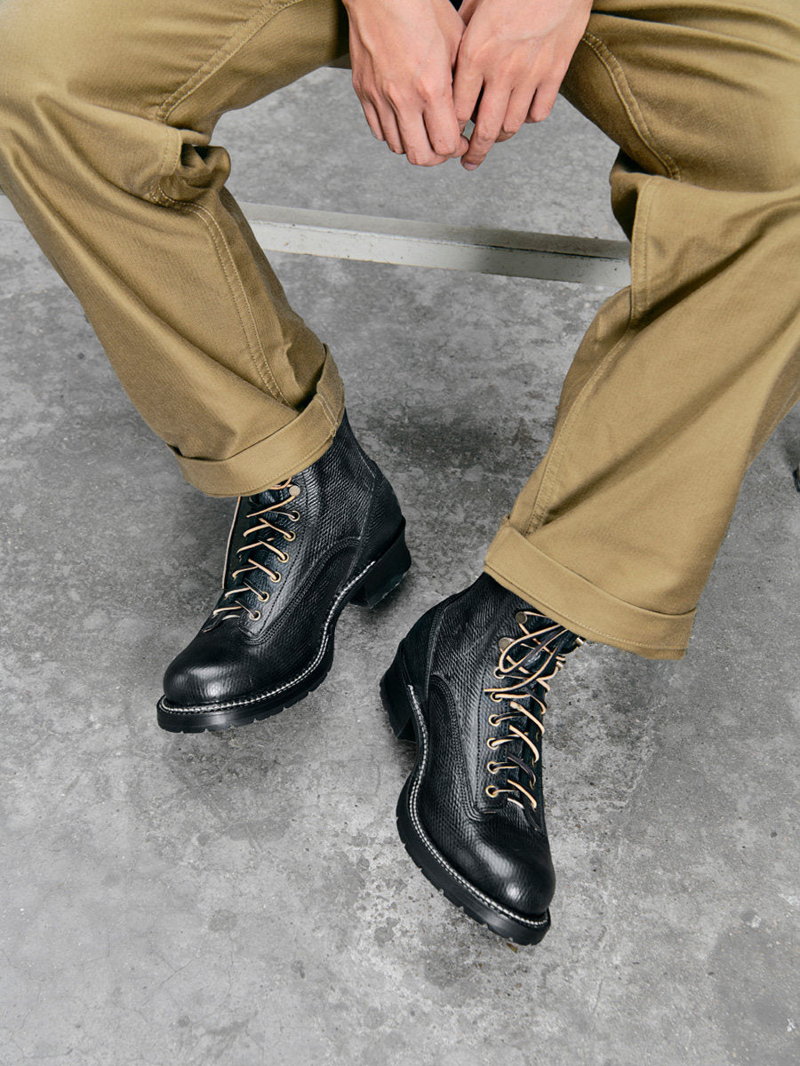 14102 Forester Logger Boots / Proprietary Hatch Grain Cowhide MTO