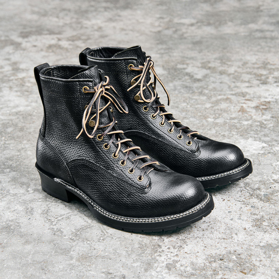 14102 Forester Logger Boots / Proprietary Hatch Grain Cowhide MTO