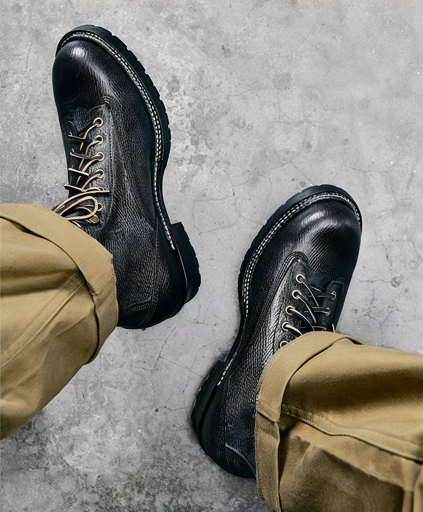 14102 Forester Logger Boots / Proprietary Hatch Grain Cowhide MTO