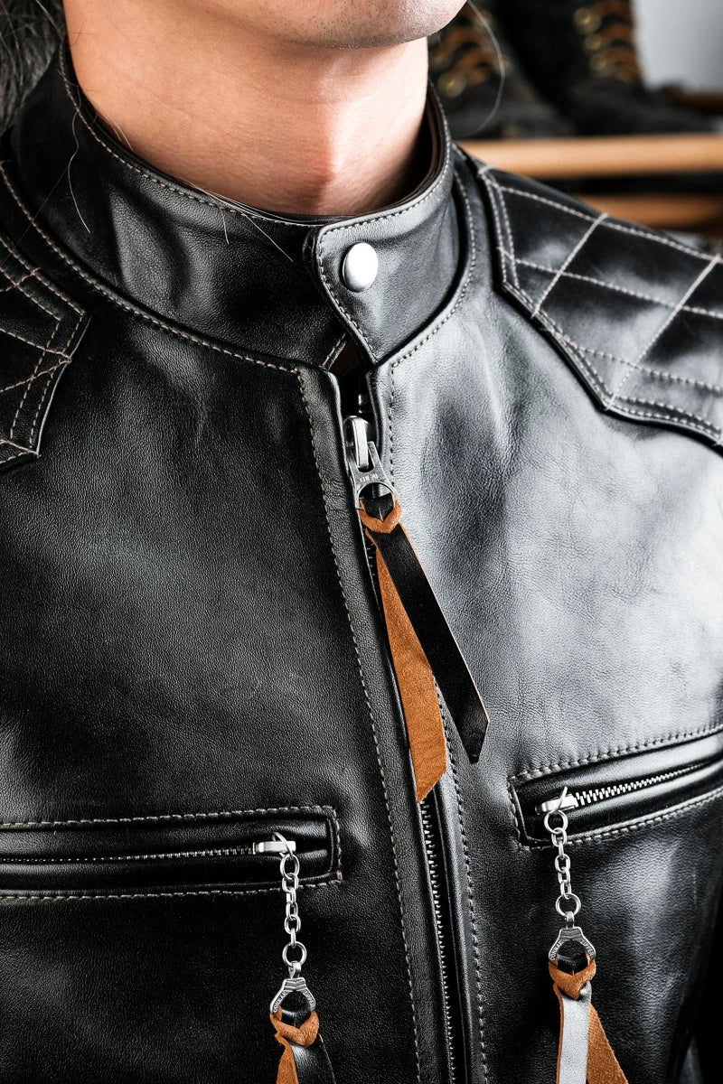 Real Simmons J100 Padded Single Racer Jacket Padova Teacore Horsehide Black