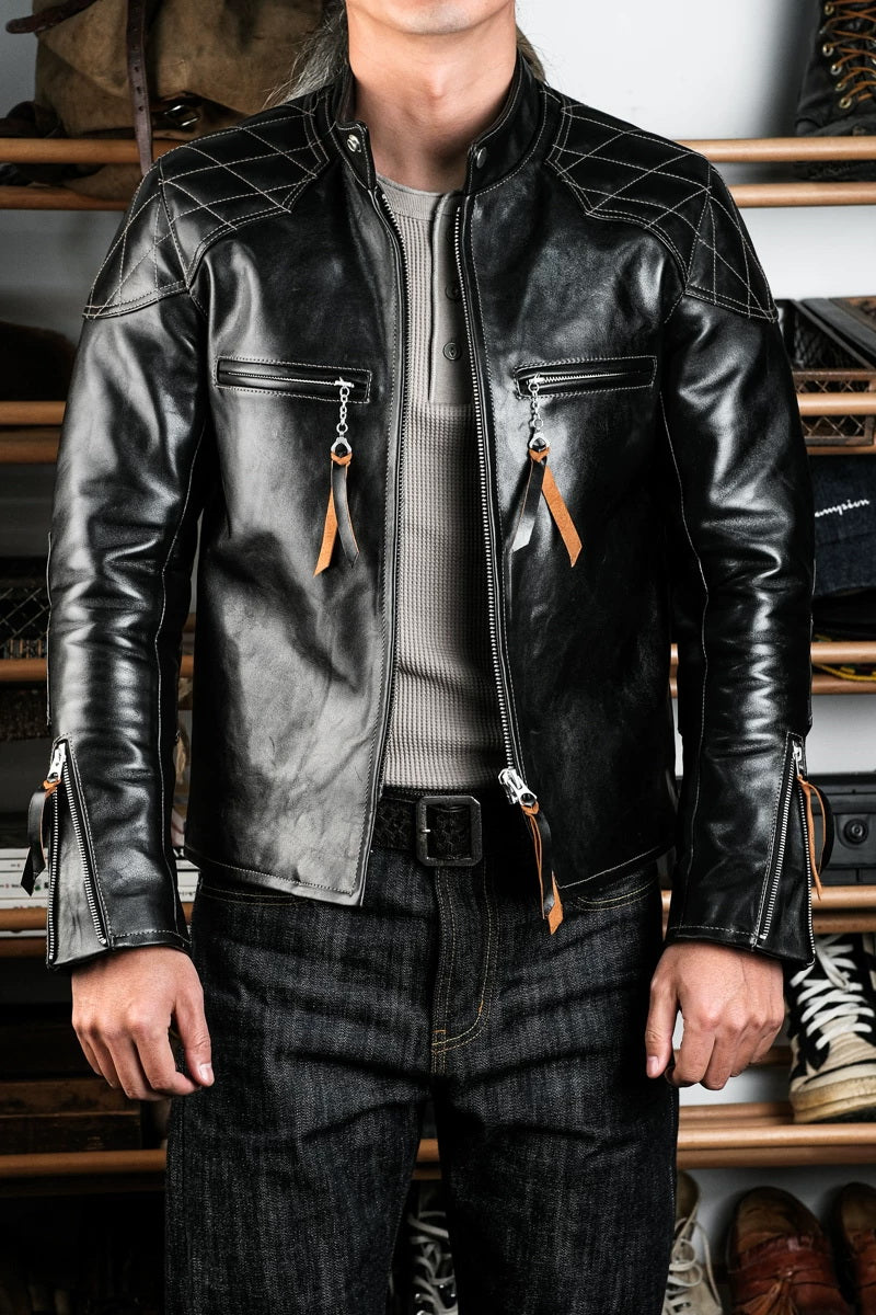 Real Simmons J100 Padded Single Racer Jacket Padova Teacore Horsehide Black