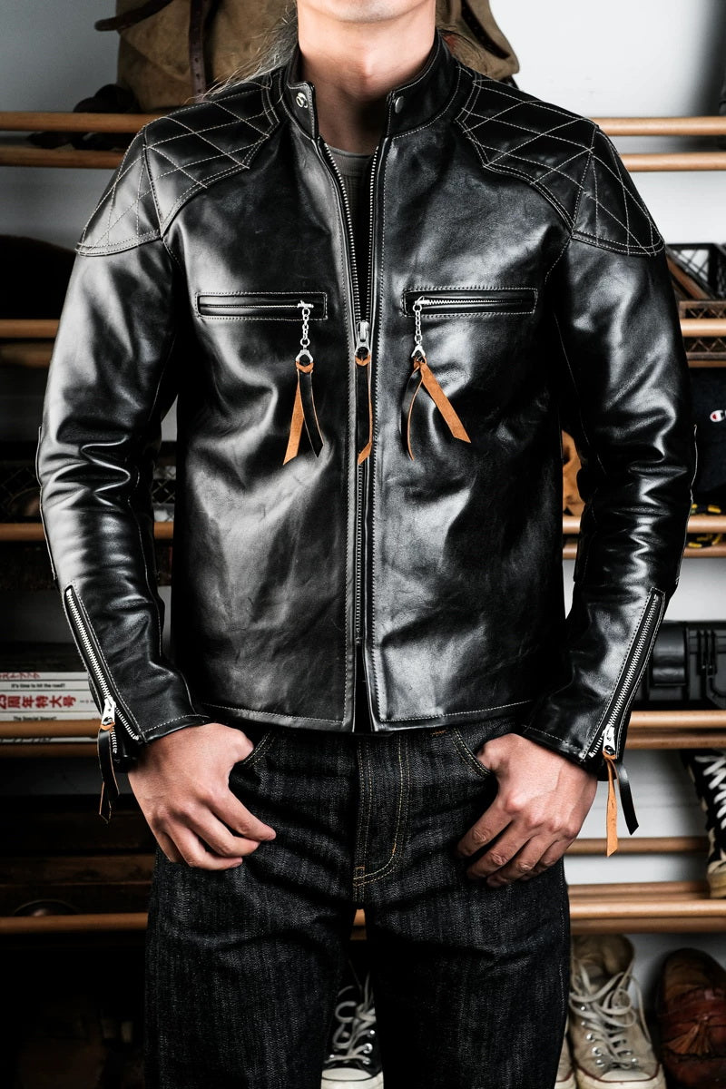 Real Simmons J100 Padded Single Racer Jacket Padova Teacore Horsehide Black