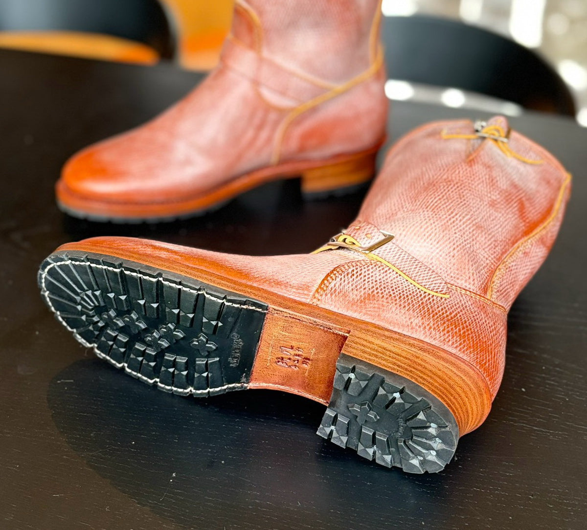 34501 Engineer Boots Unstructured Toes / Proprietary Sunken Grain Cowhide MTO