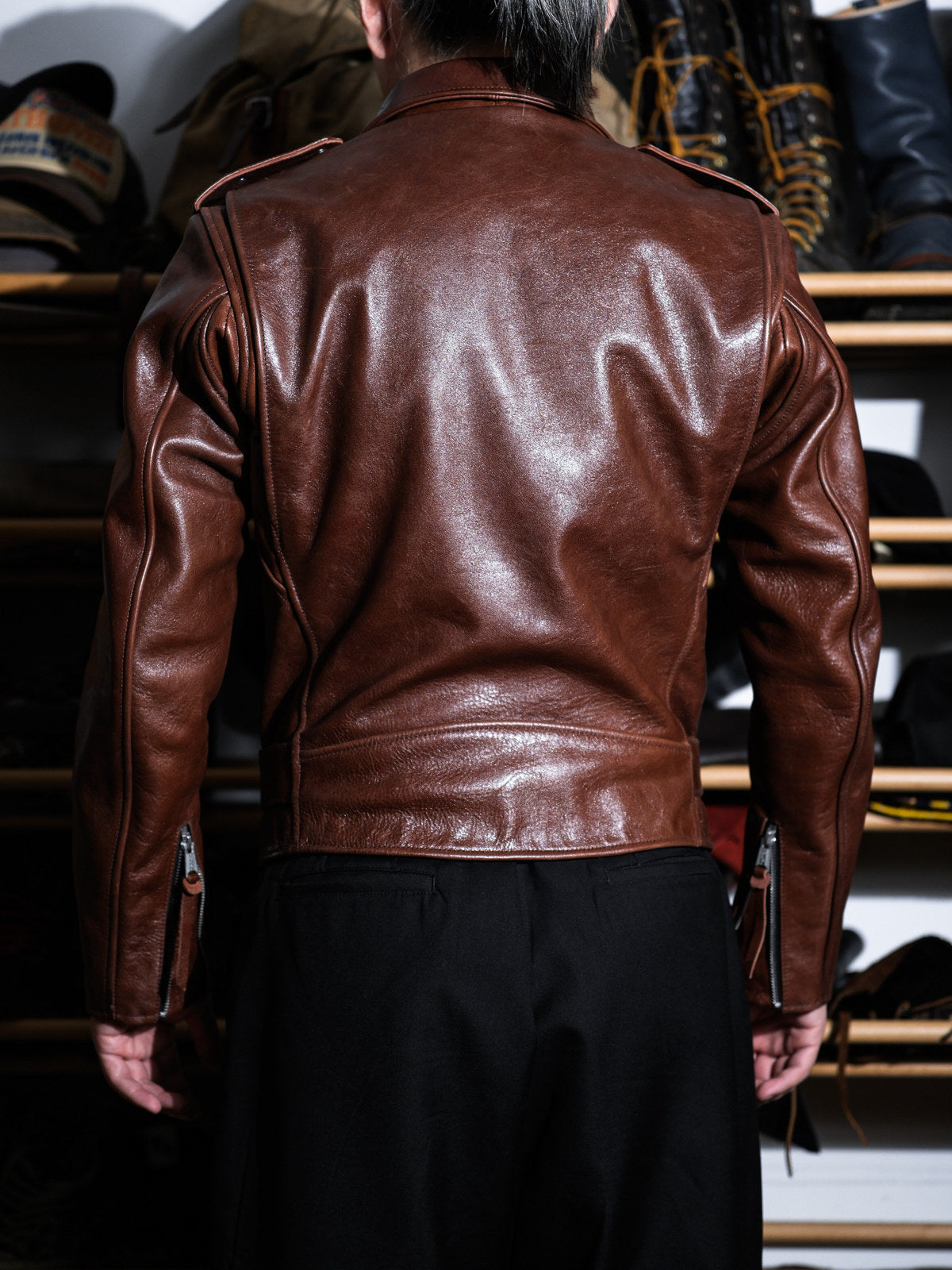 Marlon Brando One Star Cross Zip Rider Jacket - Amber Brown Vegetable Tanned Horsehide