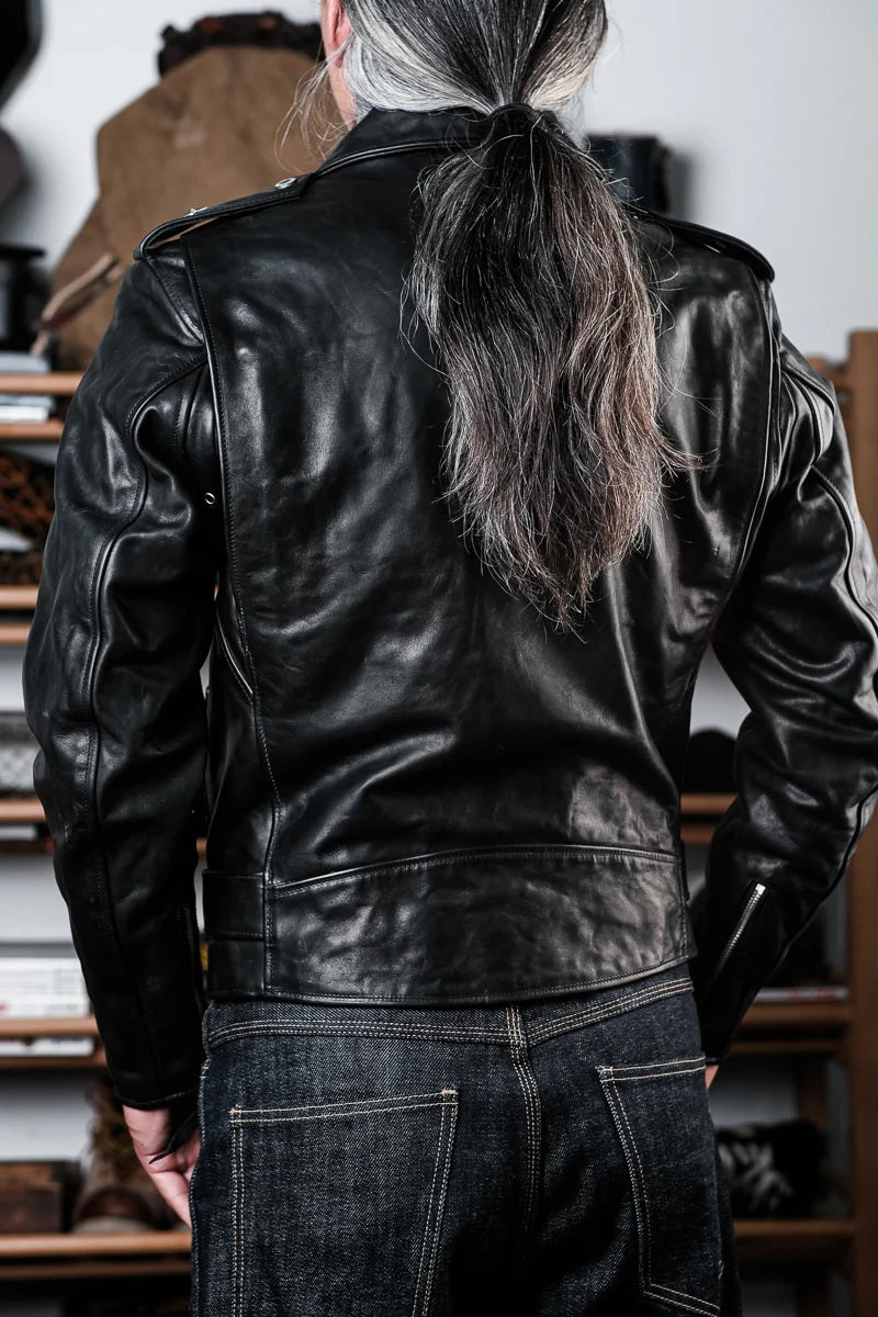 Marlon Brando One Star Cross Zip Rider Jacket - Ferla Through-Dyed Horsehide Black