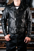 Marlon Brando One Star Cross Zip Rider Jacket - Ferla Through-Dyed Horsehide Black