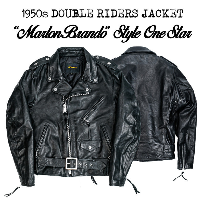 Marlon Brando One Star Cross Zip Rider Jacket - Ferla Through-Dyed Horsehide Black
