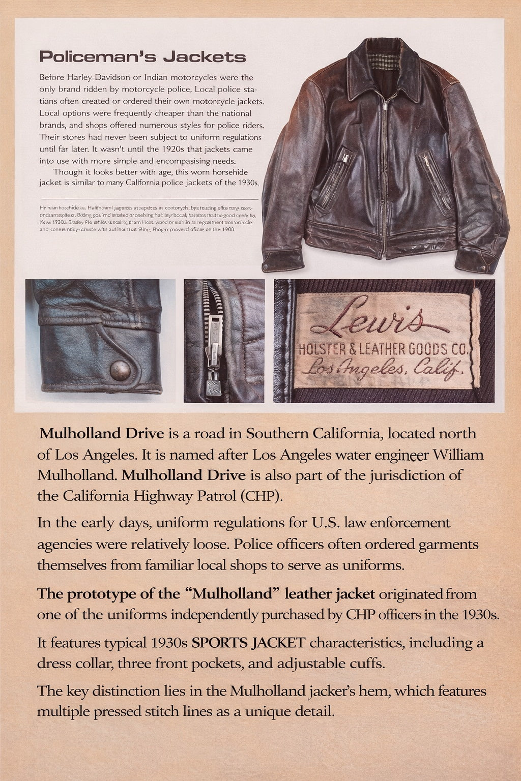 1930s "Mulholland" Straight Zip CHP Jacket Padova Teacore Horsehide