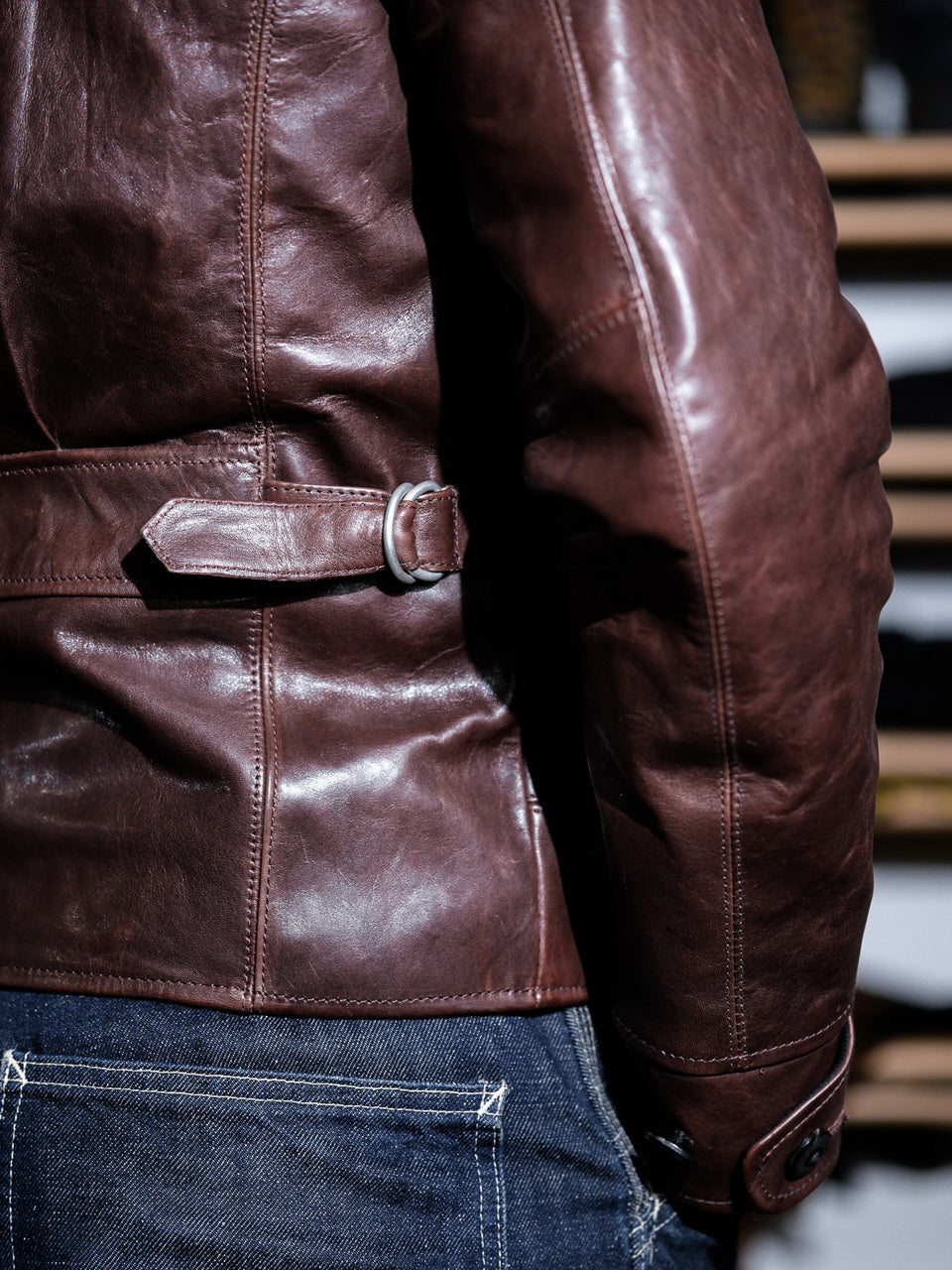 “Pasadena” 1930s Half Belt Sports Leather Jacket - Padova Horsehide Brown