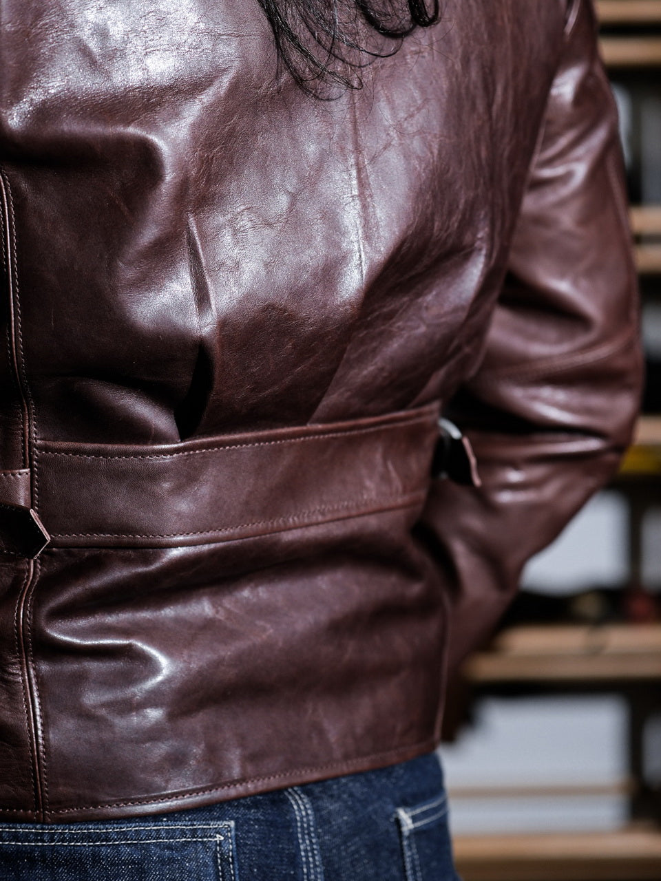 “Pasadena” 1930s Half Belt Sports Leather Jacket - Padova Horsehide Brown