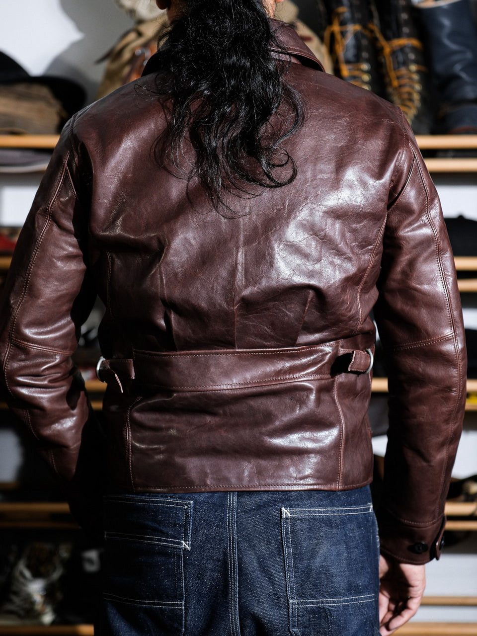 “Pasadena” 1930s Half Belt Sports Leather Jacket - Padova Horsehide Brown