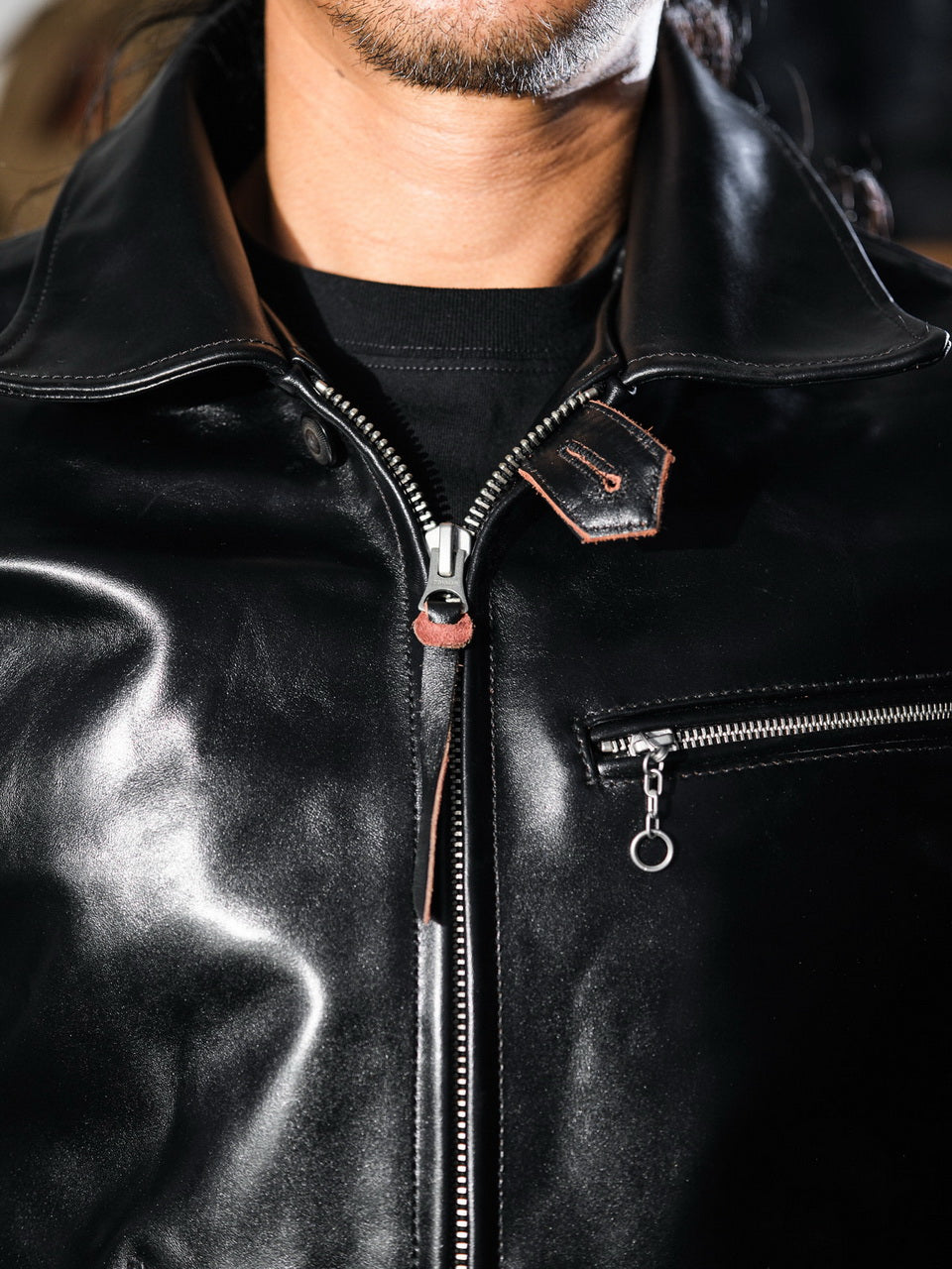 “Pasadena” 1930s Half Belt Sports Leather Jacket - Padova Horsehide Black