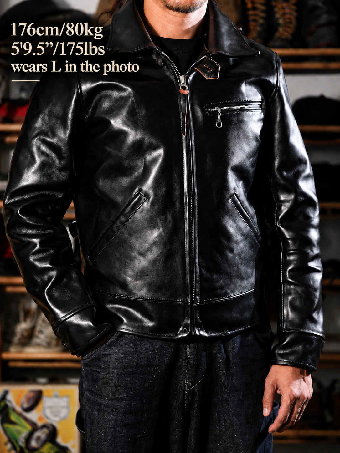 “Pasadena” 1930s Half Belt Sports Leather Jacket - Padova Horsehide Black