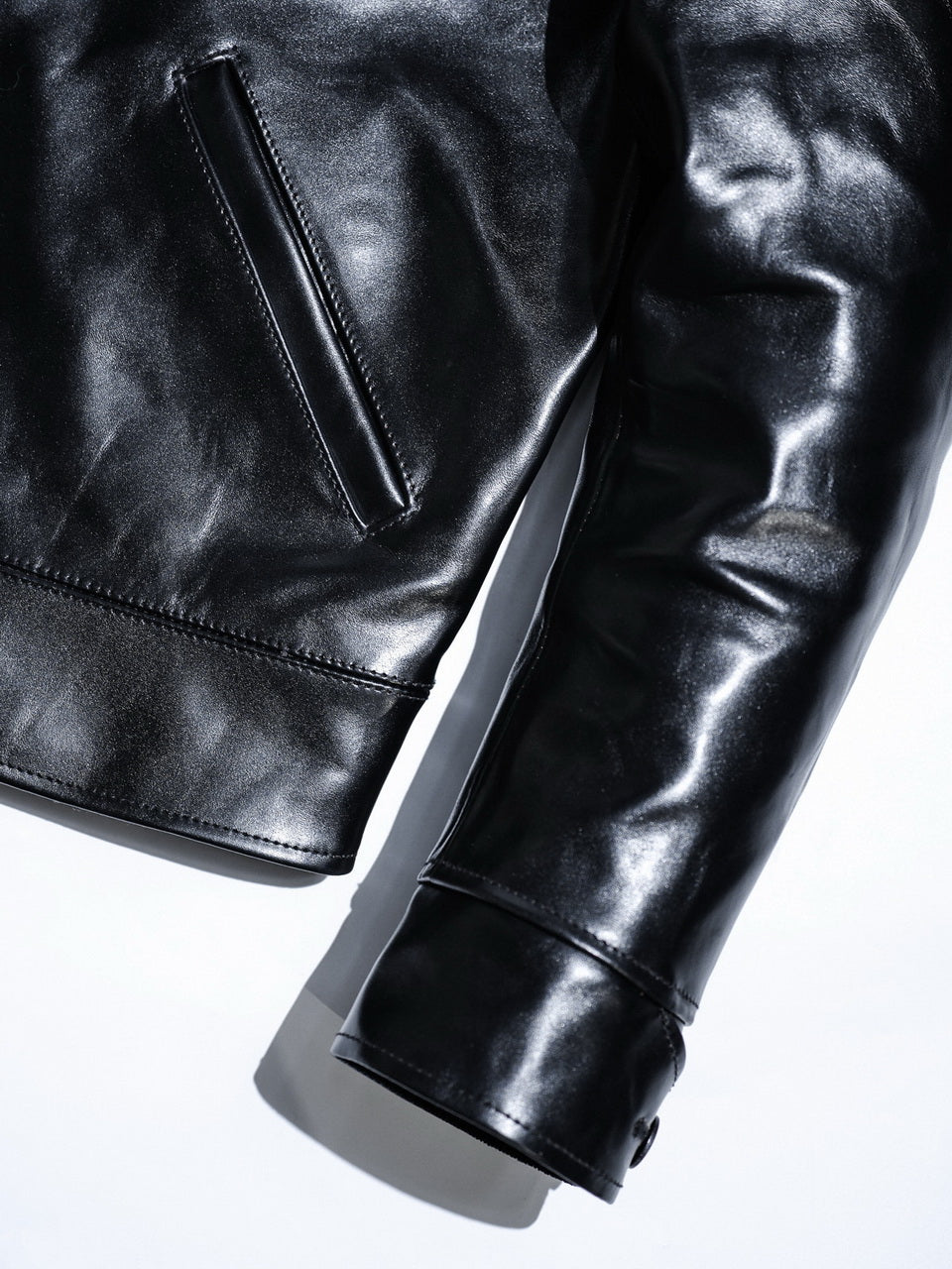 “Pasadena” 1930s Half Belt Sports Leather Jacket - Padova Horsehide Black