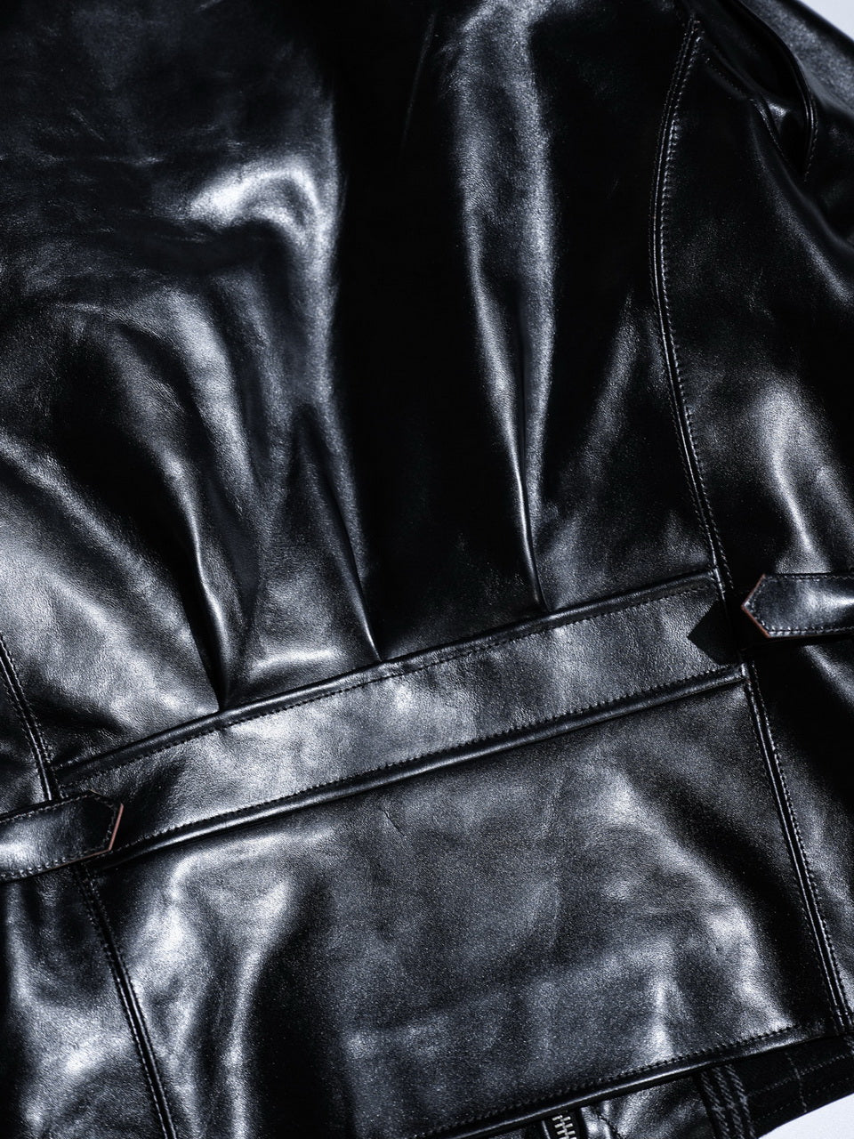 “Pasadena” 1930s Half Belt Sports Leather Jacket - Padova Horsehide Black