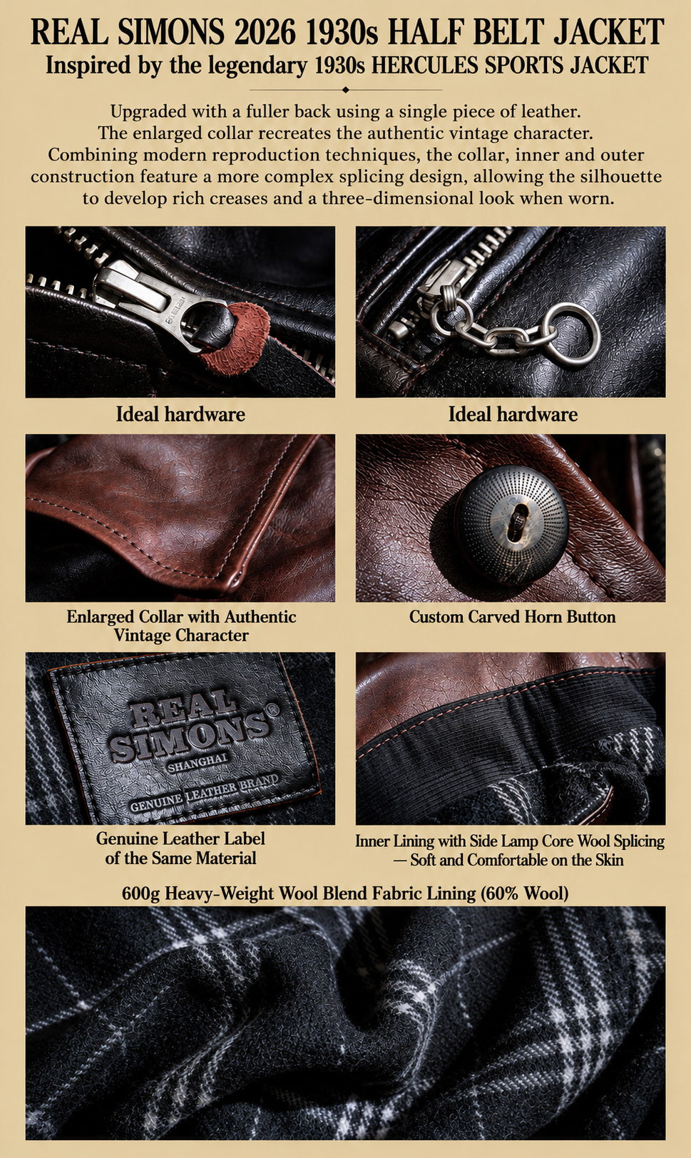 “Pasadena” 1930s Half Belt Sports Leather Jacket - Padova Horsehide Black