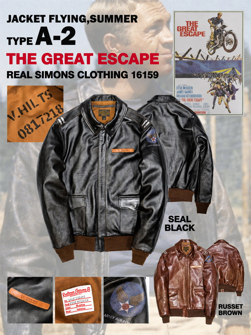 The Great Escape Steve Mcqueen A2 Horsehide Flight Jacket